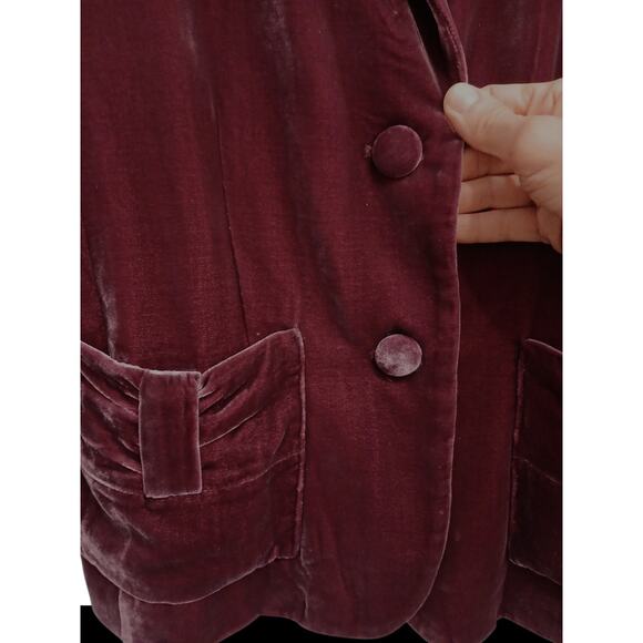 Spencer Jeremy Silk Velvet Blazer Sz M Burgundy Whimsi Holiday Party Elegant Vtg - Picture 3 of 15